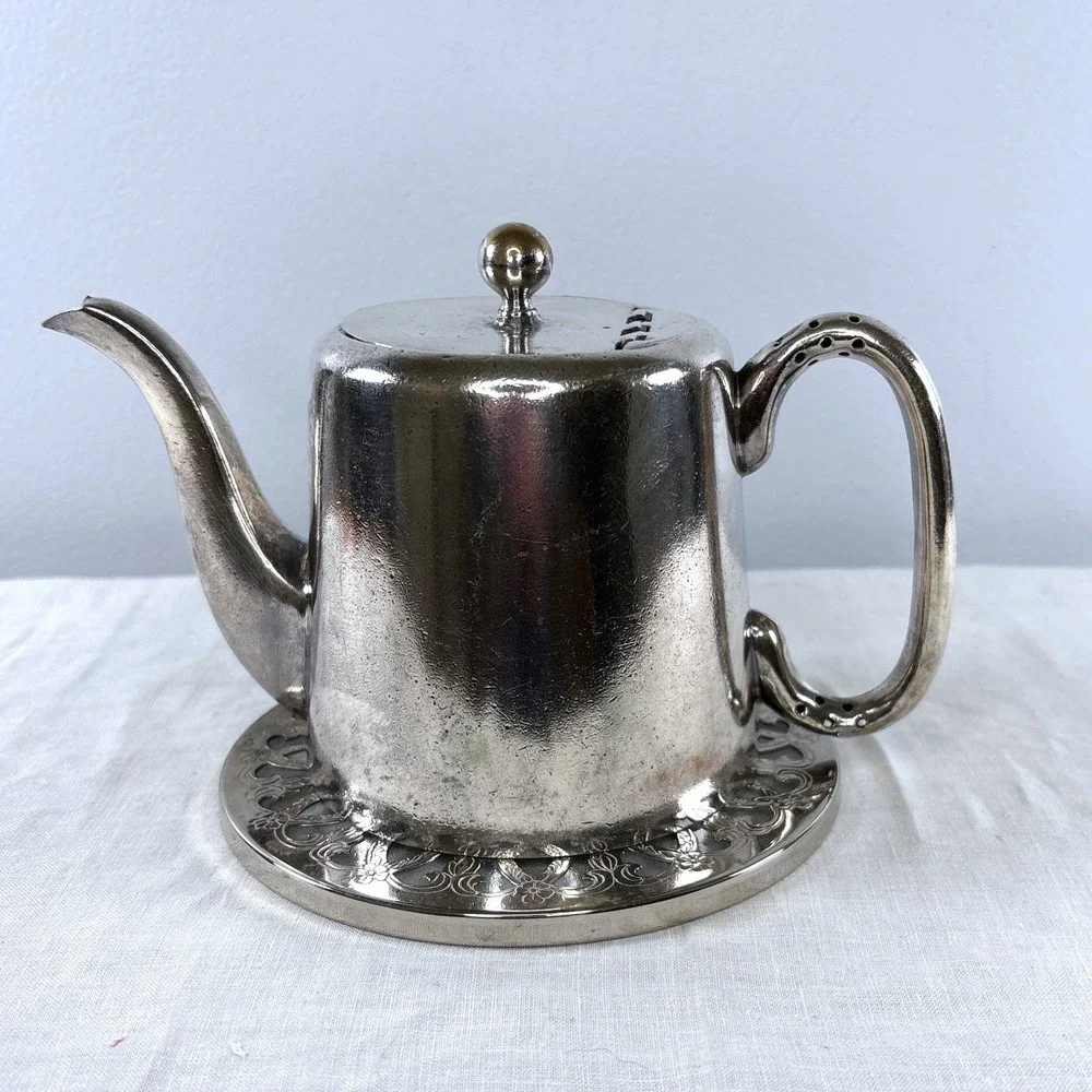 Vintage FB Rogers Silver Co Silverplate Teapot with Filigree Trivet Set